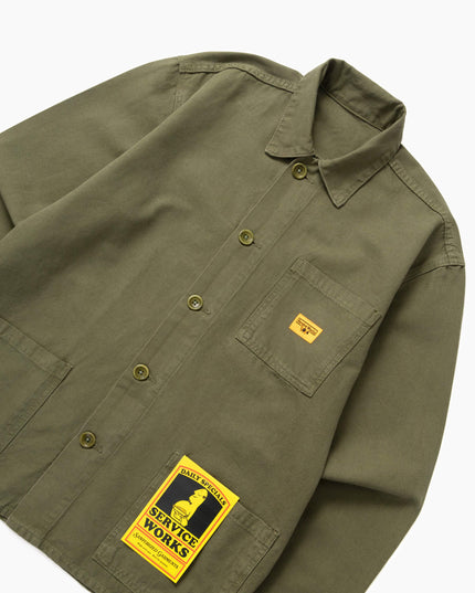 Service Works Classic Chore Shirt Olive, Knopfleiste 5 Knöpfe Nahaufnahme, 5 Button Closure Canvas Chore Shirt olive