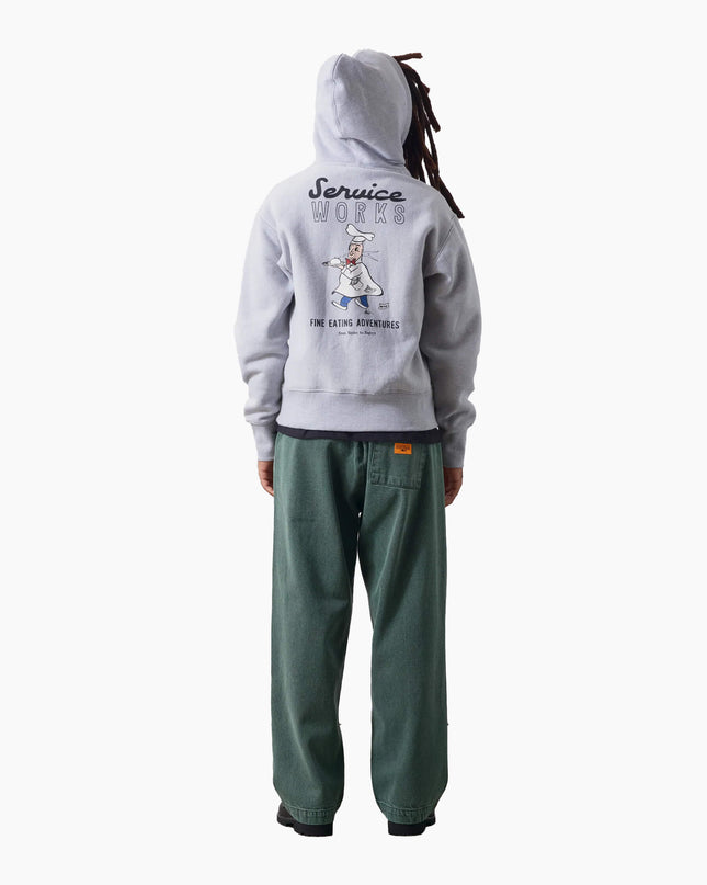 Service Works Eating Adventures Hoodie Heather Grey, Lifestyle Koch-Print Rücken, Naples Nagoya Hand Screen Print Hoodie grau