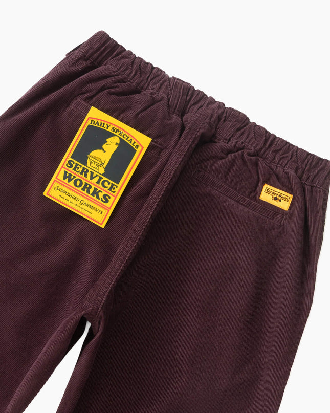 Service Works Fine Cord Waiter Pants Burgundy, Slit Pocket Detail, Slit Pockets Woven Label Fine Cord burgundy Service Works