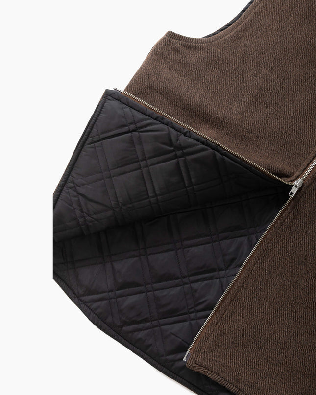 Service Works Over-Dyed Work Vest Umber, YKK Reißverschluss Nahaufnahme, Double YKK Zip Denim Weste umber