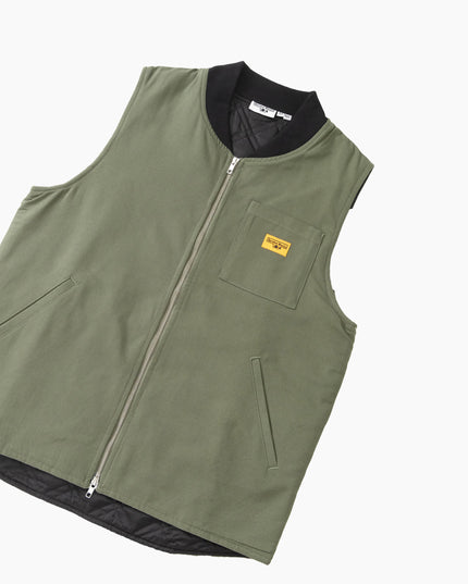 Service Works Padded Work Vest Jacket Olive, Brusttasche Nahaufnahme, Outer Chest Pocket Canvas Work Vest olive