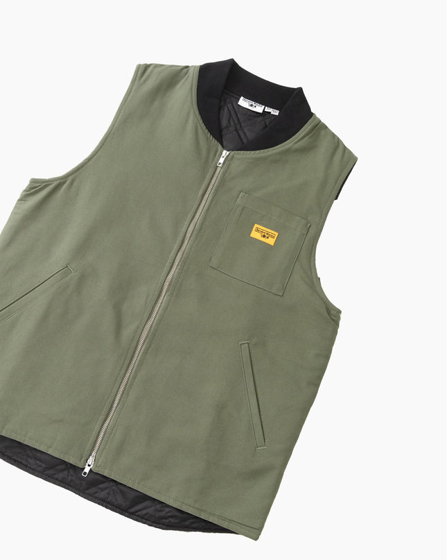 Service Works Padded Work Vest Jacket Olive, Brusttasche Nahaufnahme, Outer Chest Pocket Canvas Work Vest olive