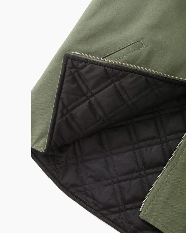 Service Works Padded Work Vest Jacket Olive, Stoff-Textur Canvas Nahaufnahme, GOTS Cotton Canvas heavyweight olive