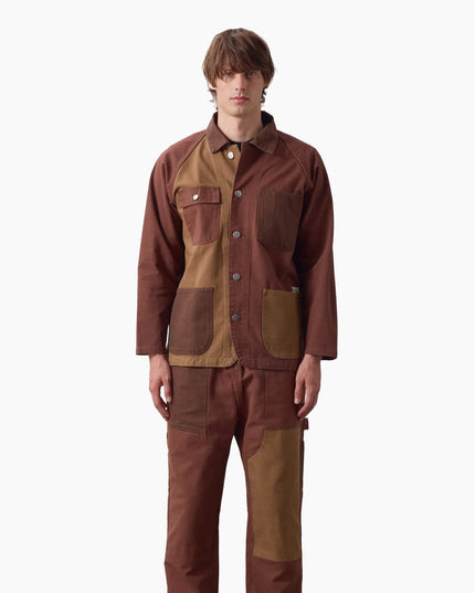 Service Works Patchwork Coverall Brown, Lifestyle-Aufnahme, Service Works London Duck Canvas Coverall braun Workwear
