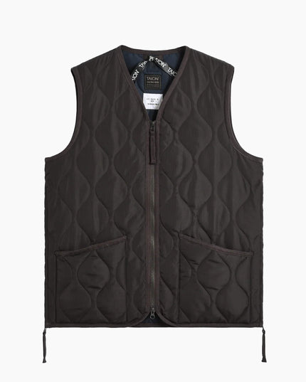 TAION Military Zip V-Neck Daunenweste Dark Choco, 800FP Onion Quilting Ripstop, Modell 181cm Größe M