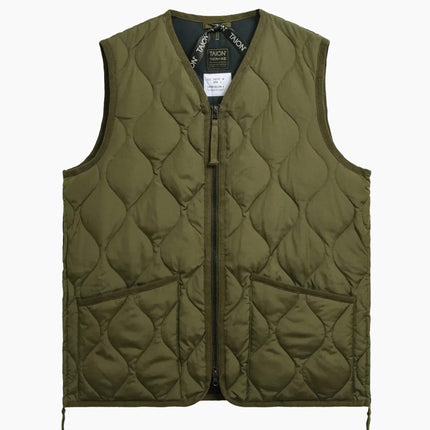 TAION Military Zip V-Neck Daunenweste Dark Olive, 800FP Onion Quilting Ripstop, Modell 181cm Größe M