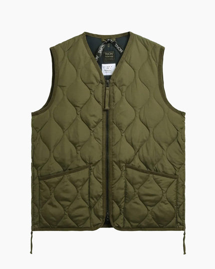 TAION Military Zip V-Neck Daunenweste Dark Olive, 800FP Onion Quilting Ripstop, Modell 181cm Größe M
