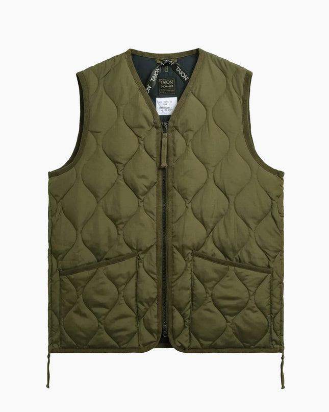 TAION Military Zip V-Neck Daunenweste Dark Olive, 800FP Onion Quilting Ripstop, Modell 181cm Größe M