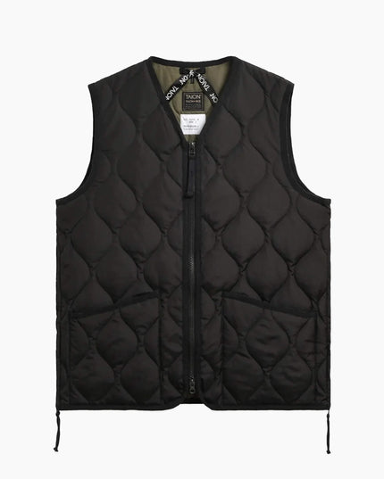 TAION Military Zip V-Neck Daunenweste Schwarz, 800FP Onion Quilting Ripstop