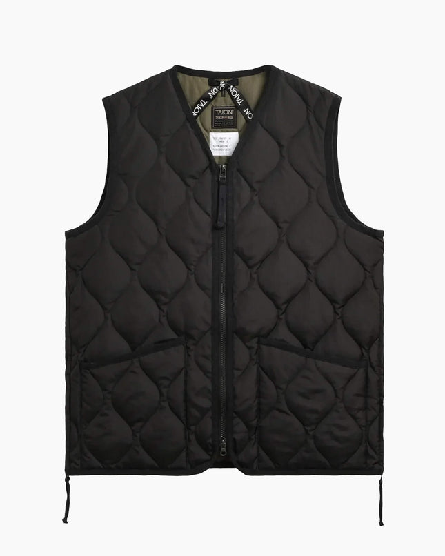 TAION Military Zip V-Neck Daunenweste Schwarz, 800FP Onion Quilting Ripstop