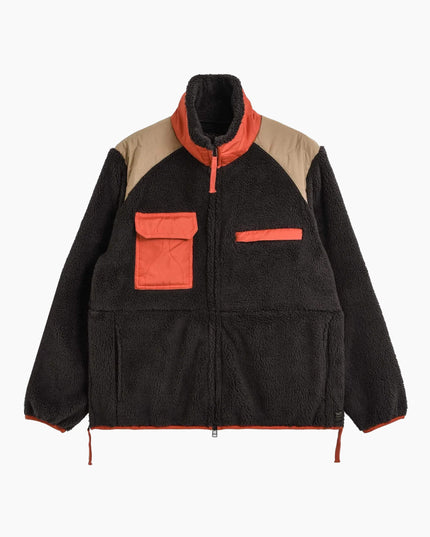 TAION Military Pile-Fleece High-Neck Jacket Non Down D.Choco Crazy, Frontansicht. Pile Fleece Ripstop Jacke dunkelbraun Japan
