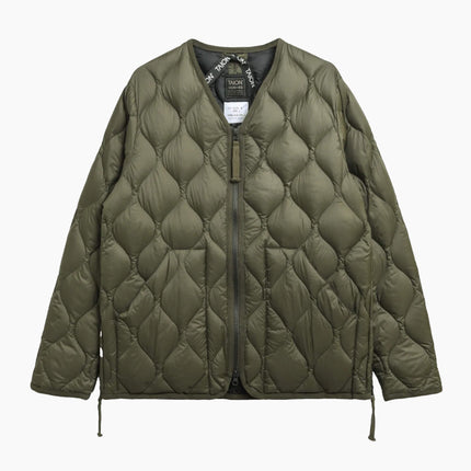 TAION Military V Neck Down JKT Dark Olive, Produktansicht Farbchip, 800FP Soft Shell Daunenjacke Japan
