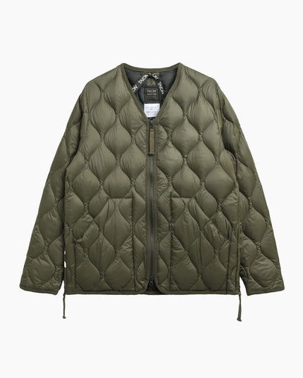 TAION Military V Neck Down JKT Dark Olive, Produktansicht Farbchip, 800FP Soft Shell Daunenjacke Japan
