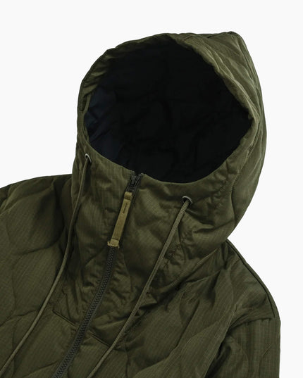 TAION Military W-Zip Down Hoodie Dark Olive, Kapuze. Hard Shell Ripstop Onion Quilting schwarz Japan

