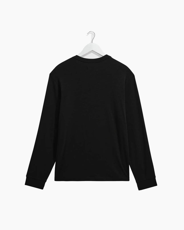 Wax London Caleb Henley Longsleeve Schwarz, Lifestyle-Rückenansicht, 210gsm Organic Cotton Brushed Slub schwarz
