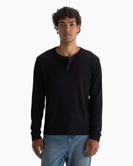 Wax London Caleb Henley Schwarz, Lifestyle Ganzkörper Regular Fit, Wax London 210gsm Brushed Slub Jersey schwarz