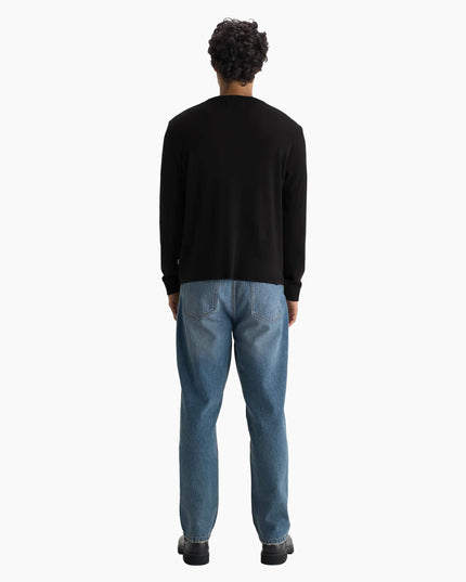 Wax London Caleb Henley Longsleeve Schwarz, Lifestyle-Rückenansicht, 210gsm Organic Cotton Brushed Slub schwarz