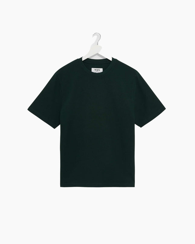 Wax London Dean T-Shirt Flaschengrün, Frontansicht Regular Fit, 280gsm Textured Organic Cotton Bottle Green