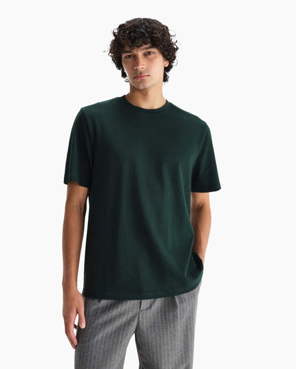 Wax London Dean T-Shirt Flaschengrün, Studio-Frontansicht, Textured Organic Jersey 280gsm Bottle Green