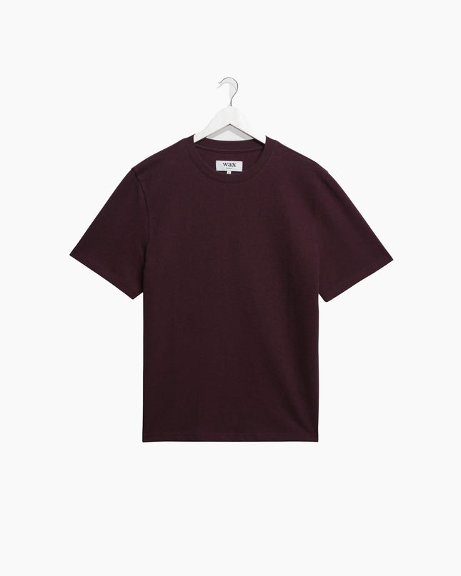 Wax London Dean T-Shirt Dunkellila, Frontansicht Regular Fit, 280gsm Textured Organic Cotton Dark Purple