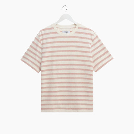 Wax London Dean T-Shirt Ecru Rust, 280gsm Bio-Baumwolle, Stitch-Stripe-Textur, Frontansicht