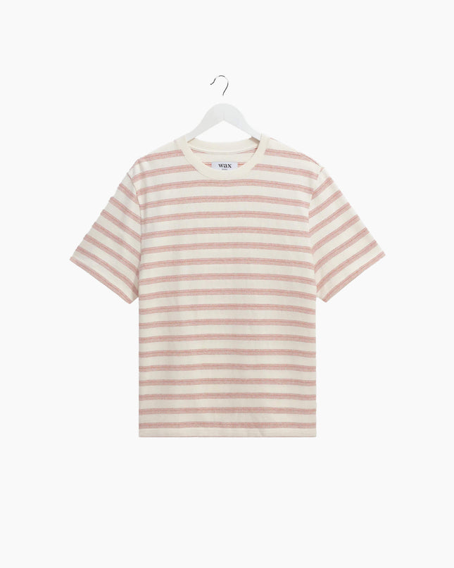 Wax London Dean T-Shirt Ecru Rust, 280gsm Bio-Baumwolle, Stitch-Stripe-Textur, Frontansicht
