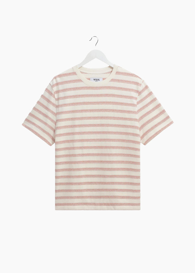 Wax London Dean T-Shirt Ecru Rust, 280gsm Bio-Baumwolle, Stitch-Stripe-Textur, Frontansicht