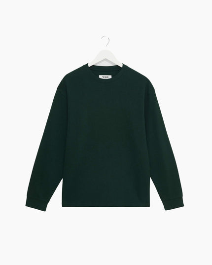 Wax London Hayden Longsleeve Flaschengrün, Frontansicht Regular Fit, 280gsm Textured Organic Cotton Crewneck grün