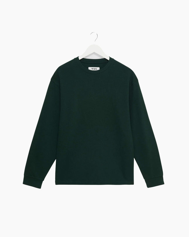 Wax London Hayden Longsleeve Flaschengrün, Frontansicht Regular Fit, 280gsm Textured Organic Cotton Crewneck grün