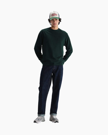Wax London Hayden Longsleeve Flaschengrün, Studio-Frontansicht, Textured Organic Cotton 280gsm Hayden grün