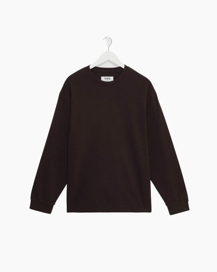 Wax London Hayden Longsleeve Dunkelbraun, Frontansicht Regular Fit, 280gsm Textured Organic Cotton Crewneck dunkelbraun