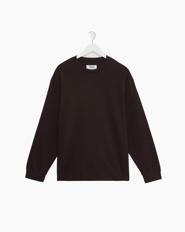 Wax London Hayden Longsleeve Dunkelbraun, Frontansicht Regular Fit, 280gsm Textured Organic Cotton Crewneck dunkelbraun