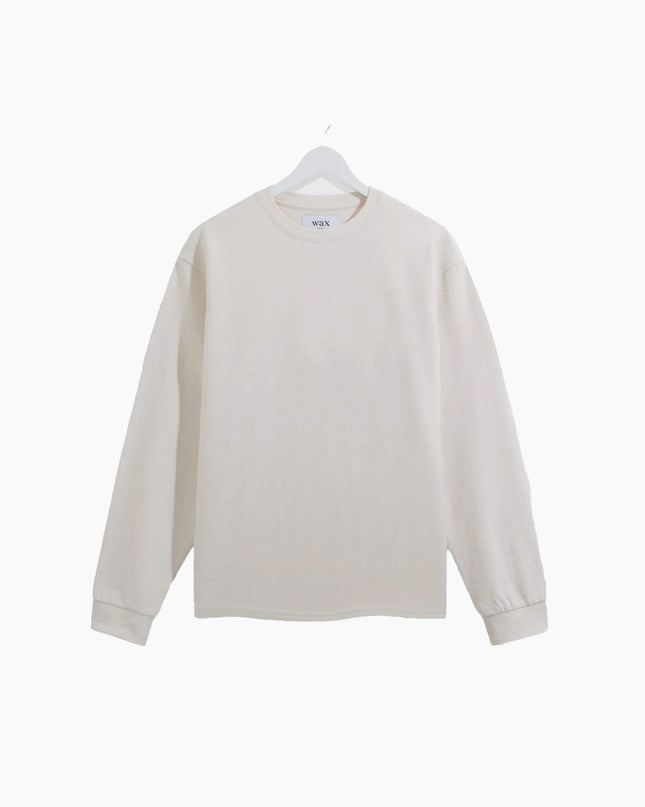 Wax London Hayden Longsleeve Ecru, Frontansicht Regular Fit, 280gsm Textured Organic Cotton Crewneck Ecru