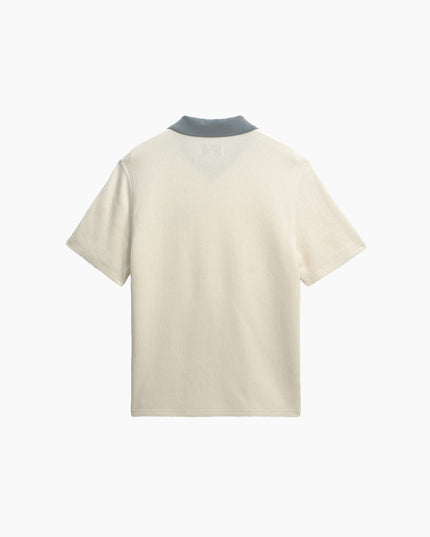 Wax London Pendal Polo Ecru Blau, Rückansicht, sauberer Schnitt ohne Aufdruck