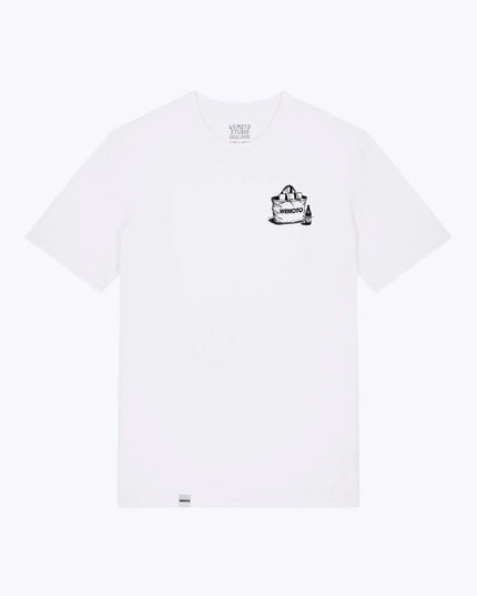 Wemoto Essentials T-Shirt Weiß, Frontansicht Regular Fit, Bio-Baumwolle Screen Print Flat-Lay Artwork weiß