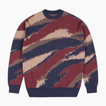 Wemoto Johnson Cotton Knit Crewneck Navy Burgundy, Frontansicht Regular Fit, 100% Baumwolle Rib Knit zweifarbig