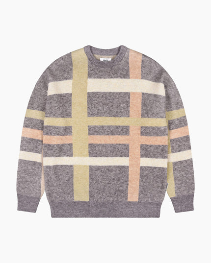 Wemoto Shane Vegan Knit Pullover Dark Grey Melange, Frontansicht Relaxed Fit, Jacquard Knit 7 Gauge Crewneck dunkelgrau