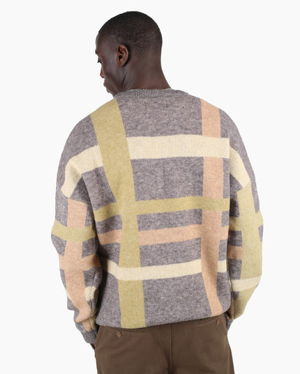 Wemoto Shane Vegan Knit Crewneck Dark Grey, Rückenansicht, Wemoto Studio Jacquard Pullover grau